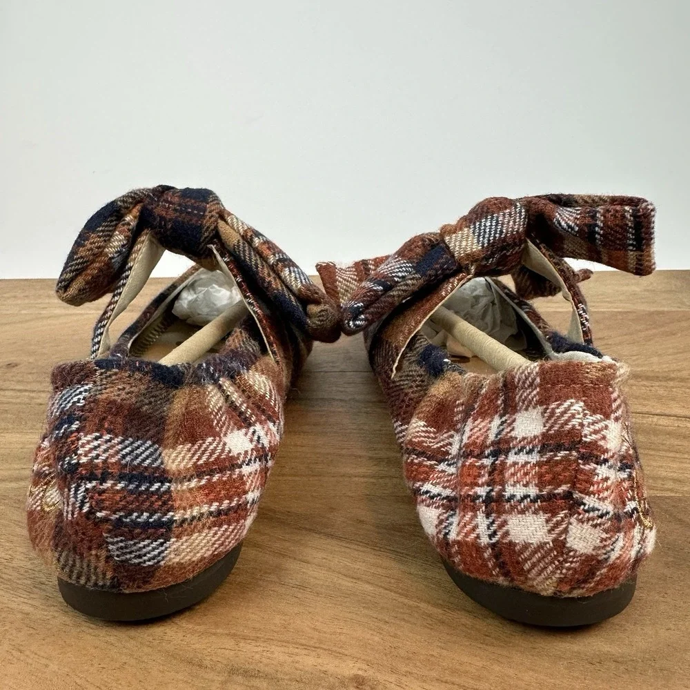 New Big Kids Sam Edelman Felicity Rust‎ Plaid Ballet Flats Shoes Size 1 Y